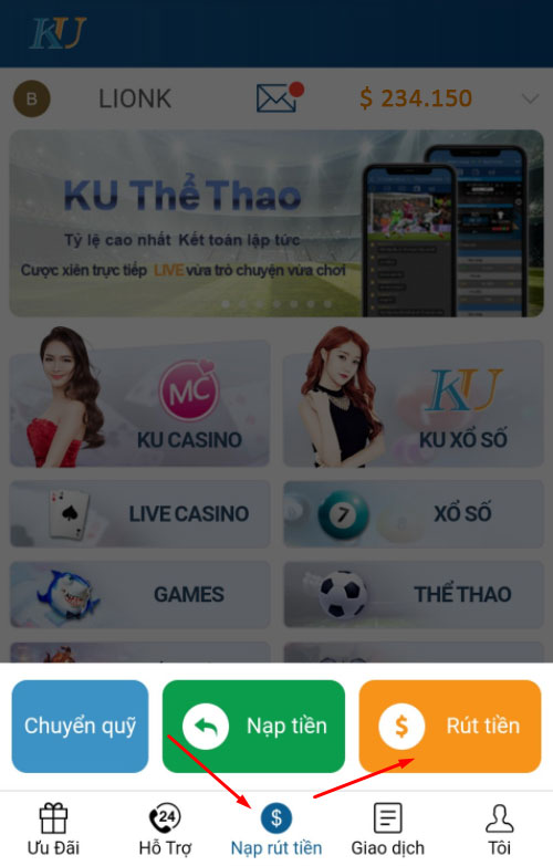 cách rút tiền kubet ku casino